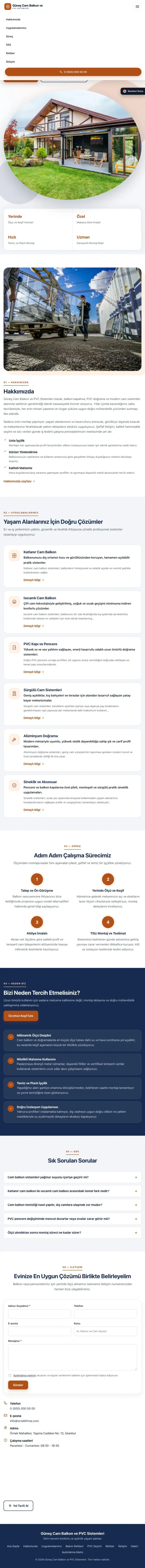 Tek Sayfa Mavi Turuncu – Cam Balkon ve PVC Web Sitesi tablet görünümü