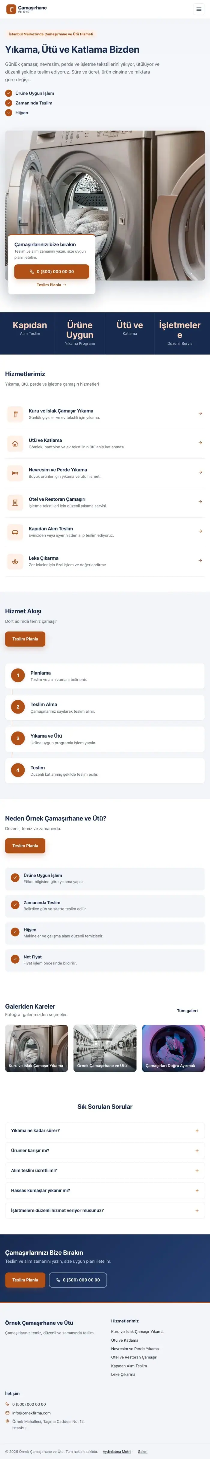 Bölünmüş Mavi Turuncu – Çamaşırhane ve Ütü Web Sitesi tablet görünümü