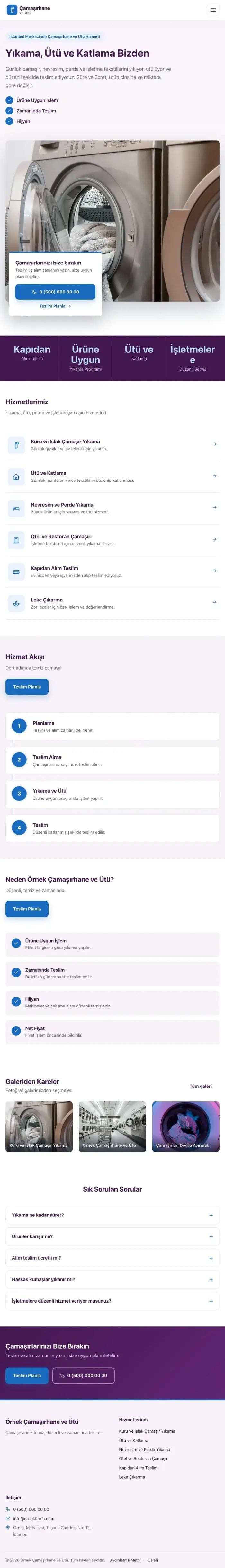 Bölünmüş Mor Mavi – Çamaşırhane ve Ütü Web Sitesi tablet görünümü