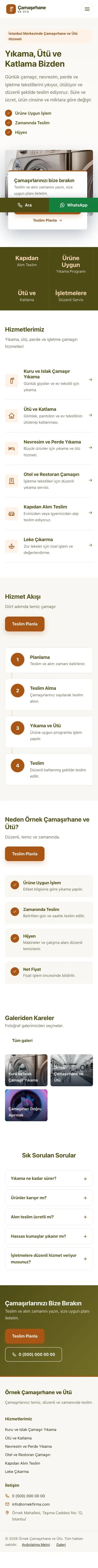 Bölünmüş Zeytin Turuncu – Çamaşırhane ve Ütü Web Sitesi mobil görünümü
