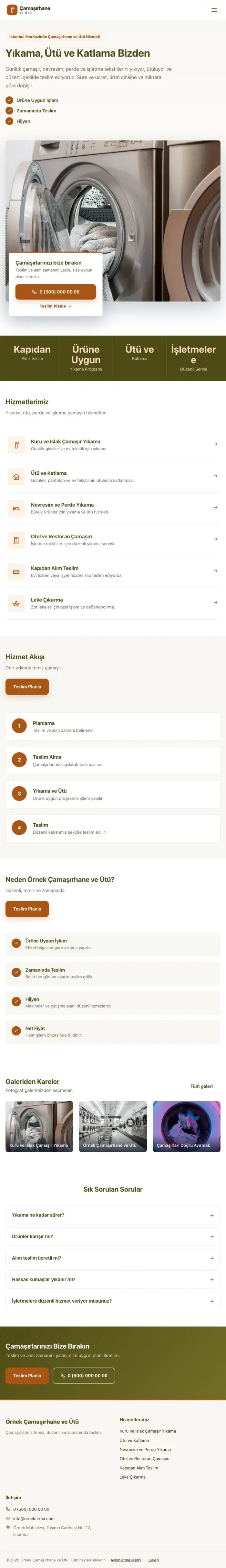 Bölünmüş Zeytin Turuncu – Çamaşırhane ve Ütü Web Sitesi tablet görünümü