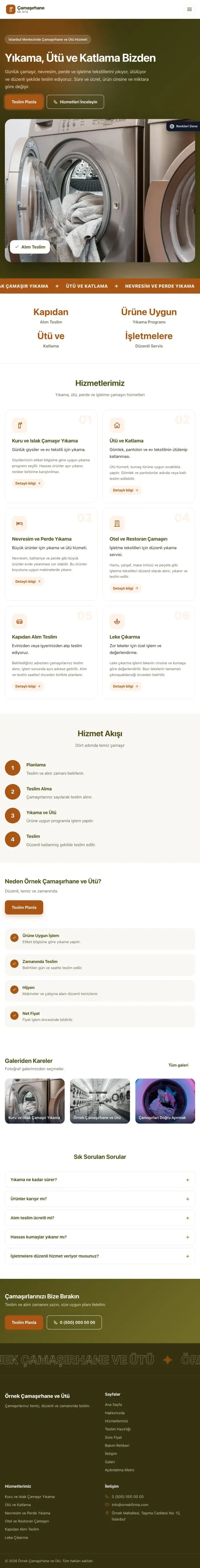 Hareketli Zeytin Turuncu – Çamaşırhane ve Ütü Web Sitesi tablet görünümü
