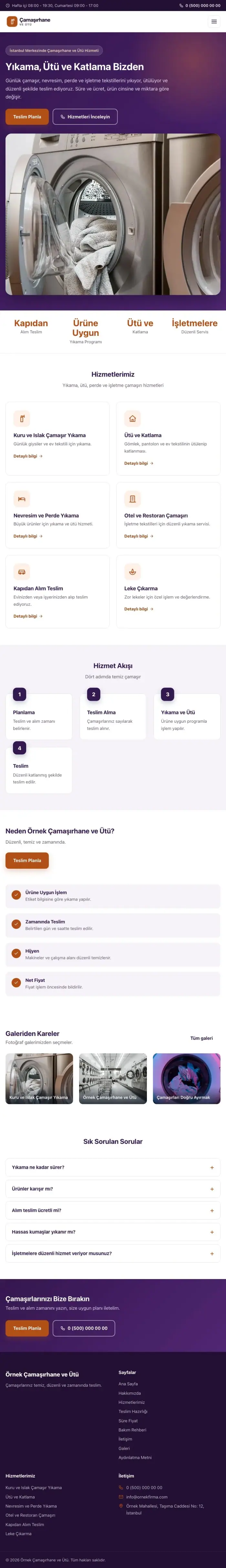 Klasik Mor Turuncu – Çamaşırhane ve Ütü Web Sitesi tablet görünümü