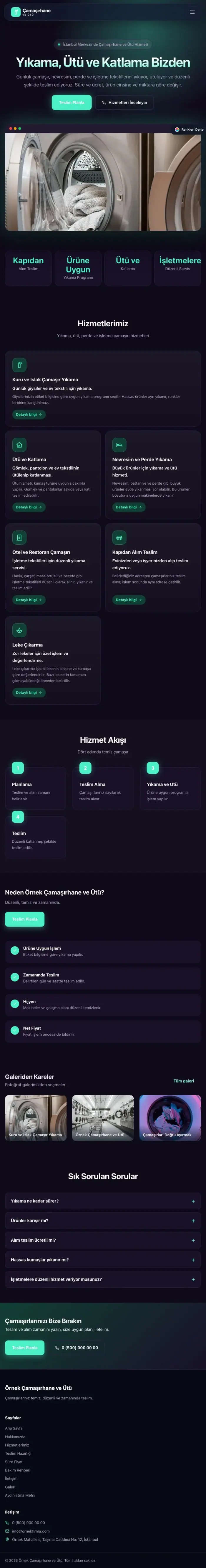 Koyu Modern Mor Turkuaz – Çamaşırhane ve Ütü Web Sitesi tablet görünümü