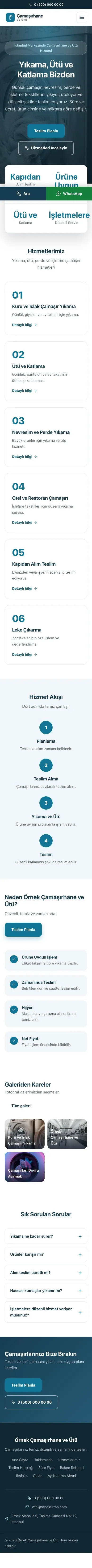 Merkez Mavi Turkuaz – Çamaşırhane ve Ütü Web Sitesi mobil görünümü