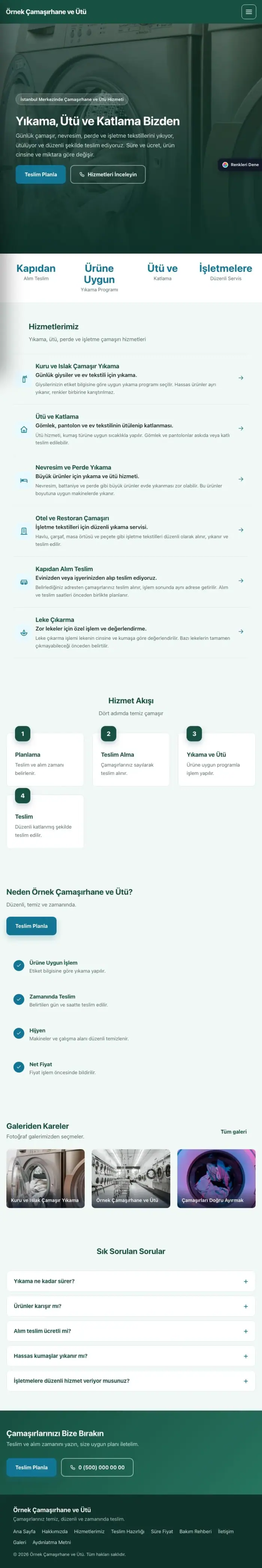 Sol Menü Petrol Turkuaz – Çamaşırhane ve Ütü Web Sitesi tablet görünümü