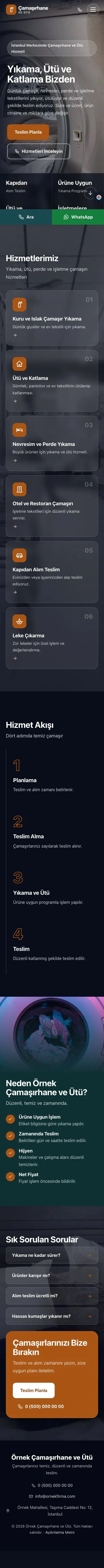 Tam Ekran Petrol Turuncu – Çamaşırhane ve Ütü Web Sitesi mobil görünümü