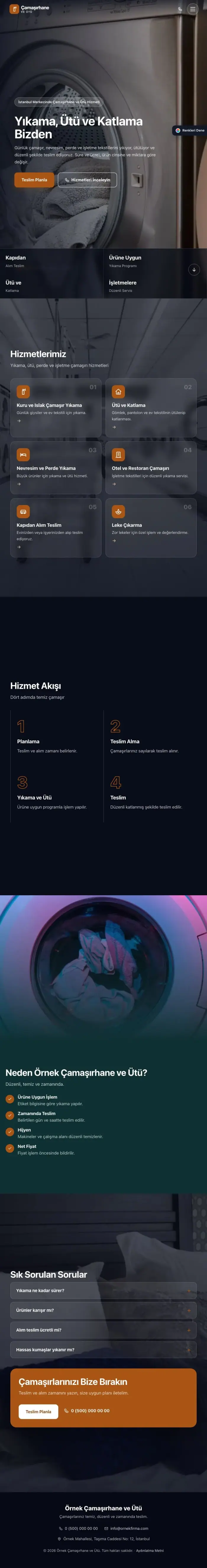 Tam Ekran Petrol Turuncu – Çamaşırhane ve Ütü Web Sitesi tablet görünümü