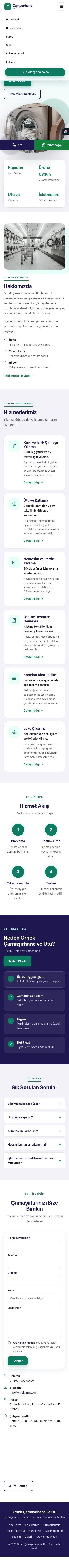 Tek Sayfa Lacivert Turkuaz – Çamaşırhane ve Ütü Web Sitesi mobil görünümü
