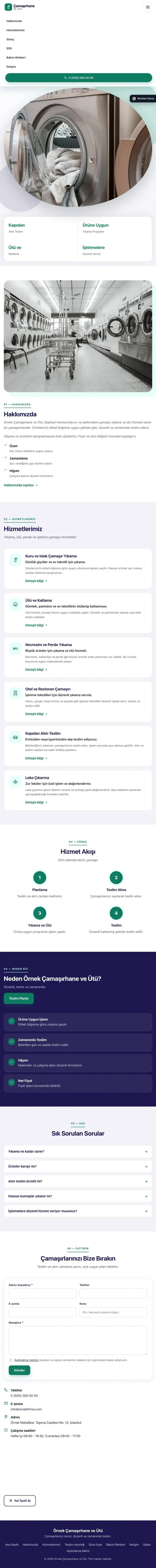 Tek Sayfa Lacivert Turkuaz – Çamaşırhane ve Ütü Web Sitesi tablet görünümü
