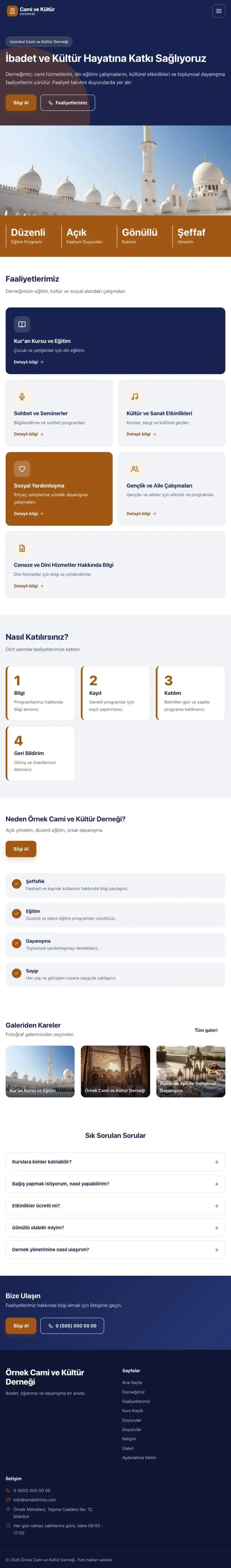 Blok Lacivert Turuncu – Cami ve Kültür Derneği Web Sitesi tablet görünümü