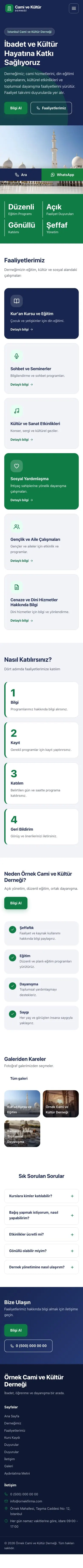 Blok Lacivert Yeşil – Cami ve Kültür Derneği Web Sitesi mobil görünümü