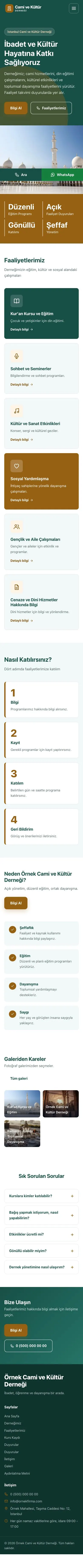Blok Petrol Turuncu – Cami ve Kültür Derneği Web Sitesi mobil görünümü