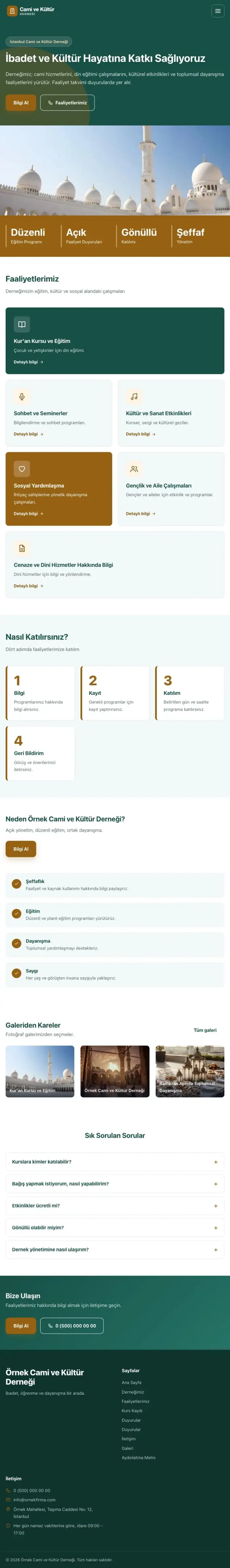 Blok Petrol Turuncu – Cami ve Kültür Derneği Web Sitesi tablet görünümü