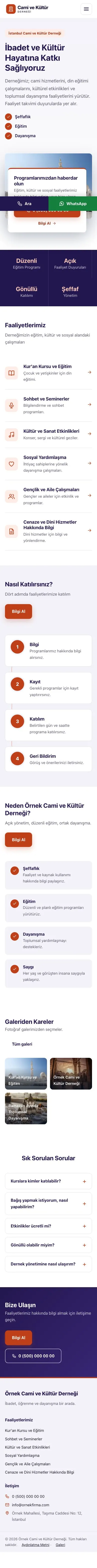 Bölünmüş Lacivert Turuncu – Cami ve Kültür Derneği Web Sitesi mobil görünümü