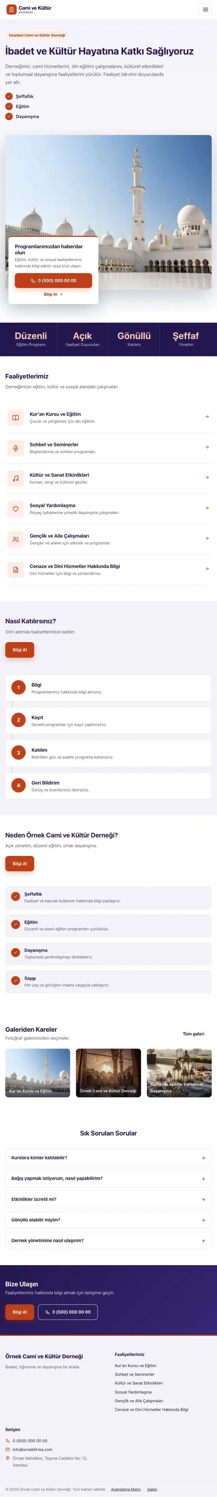 Bölünmüş Lacivert Turuncu – Cami ve Kültür Derneği Web Sitesi tablet görünümü