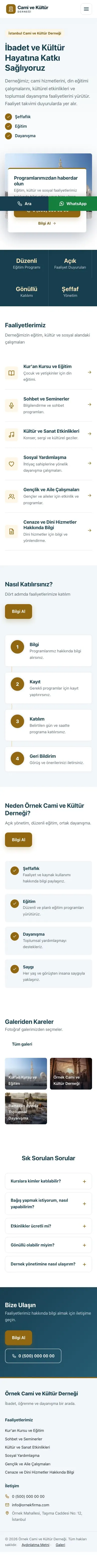Bölünmüş Mavi Amber – Cami ve Kültür Derneği Web Sitesi mobil görünümü