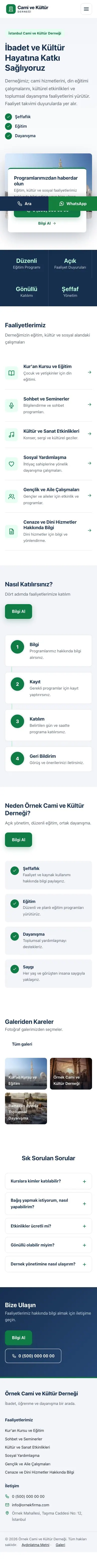 Bölünmüş Mavi Yeşil – Cami ve Kültür Derneği Web Sitesi mobil görünümü
