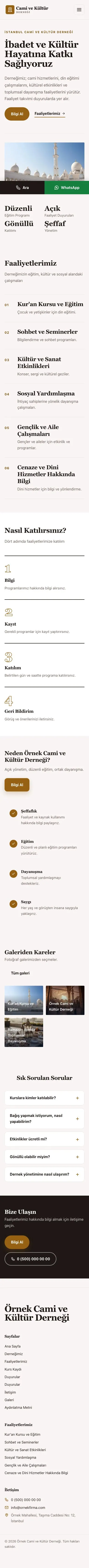 Editoryal Kahve Turuncu – Cami ve Kültür Derneği Web Sitesi mobil görünümü