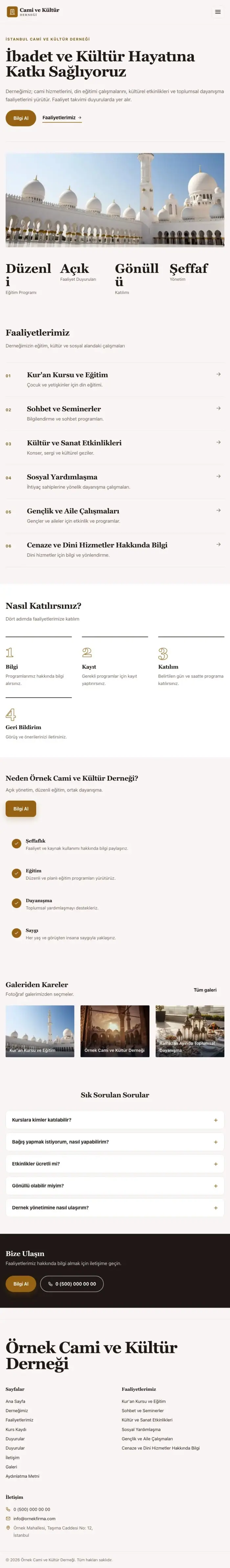 Editoryal Kahve Turuncu – Cami ve Kültür Derneği Web Sitesi tablet görünümü