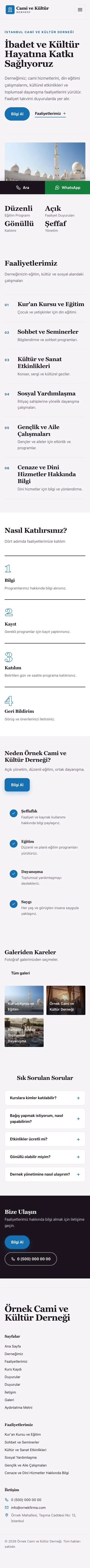 Editoryal Mor Mavi – Cami ve Kültür Derneği Web Sitesi mobil görünümü