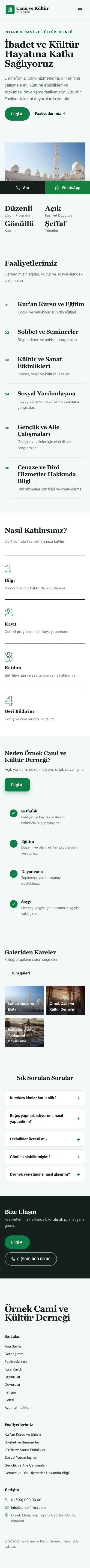 Editoryal Petrol Yeşil – Cami ve Kültür Derneği Web Sitesi mobil görünümü