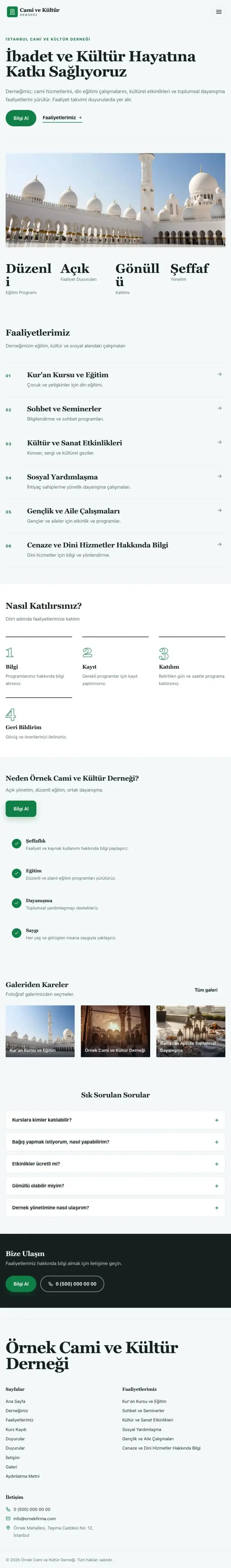 Editoryal Petrol Yeşil – Cami ve Kültür Derneği Web Sitesi tablet görünümü
