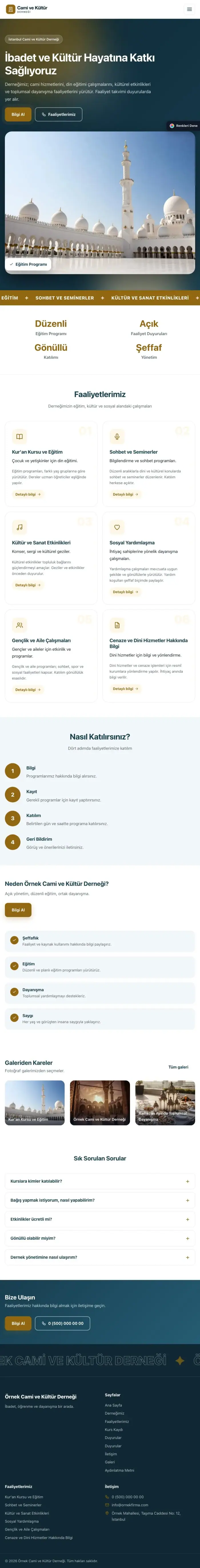 Hareketli Tasarım – Cami ve Kültür Derneği Web Sitesi tablet görünümü