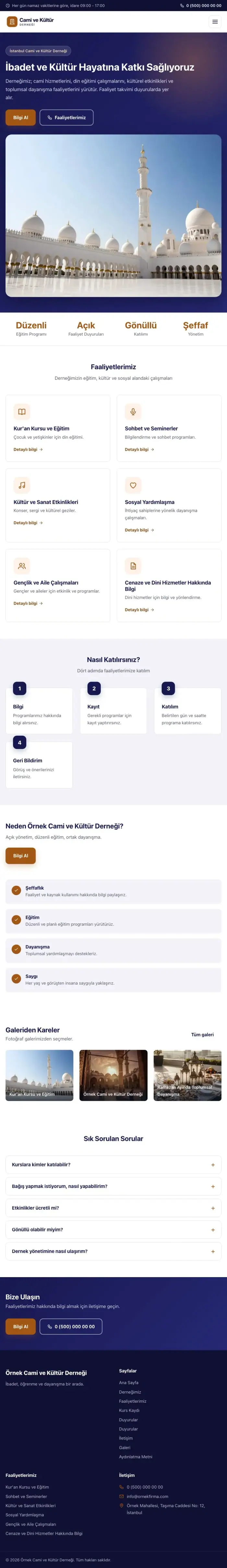 Klasik Lacivert Turuncu – Cami ve Kültür Derneği Web Sitesi tablet görünümü