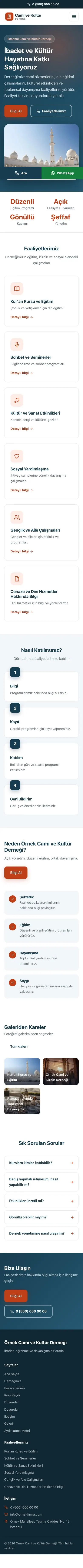 Klasik Mavi Turuncu – Cami ve Kültür Derneği Web Sitesi mobil görünümü