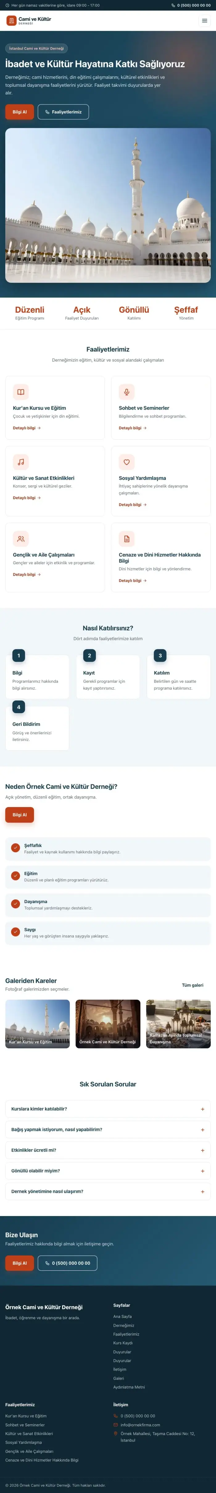 Klasik Mavi Turuncu – Cami ve Kültür Derneği Web Sitesi tablet görünümü