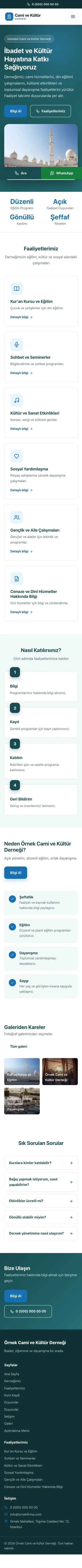 Klasik Petrol Mavi – Cami ve Kültür Derneği Web Sitesi mobil görünümü
