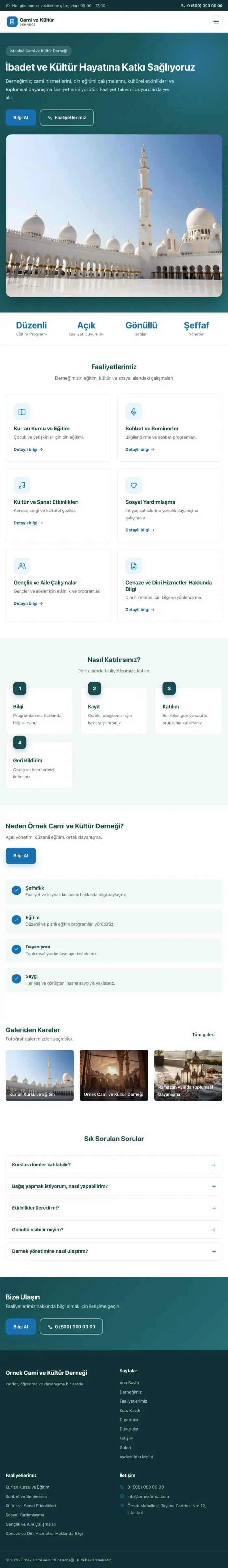 Klasik Petrol Mavi – Cami ve Kültür Derneği Web Sitesi tablet görünümü