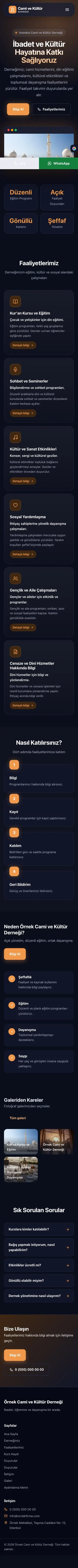 Koyu Modern Lacivert Turuncu – Cami ve Kültür Derneği Web Sitesi mobil görünümü