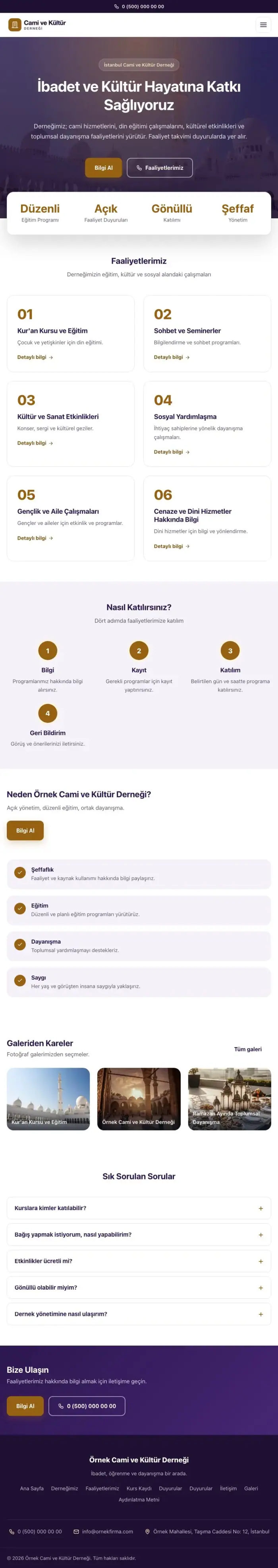Merkez Mor Turuncu – Cami ve Kültür Derneği Web Sitesi tablet görünümü