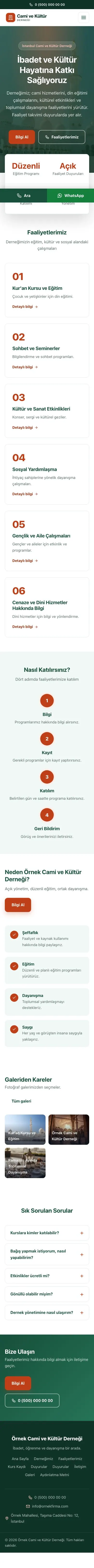 Merkez Yeşil Turuncu – Cami ve Kültür Derneği Web Sitesi mobil görünümü