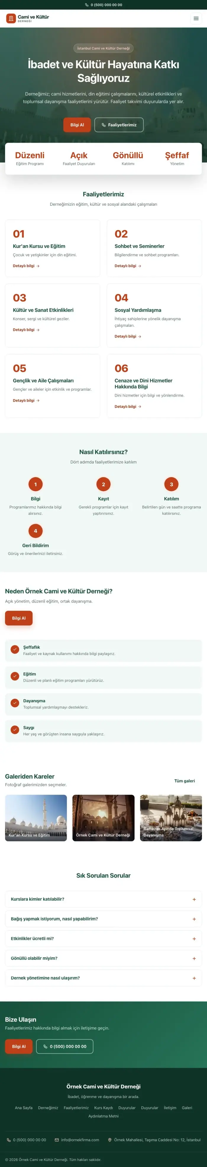 Merkez Yeşil Turuncu – Cami ve Kültür Derneği Web Sitesi tablet görünümü