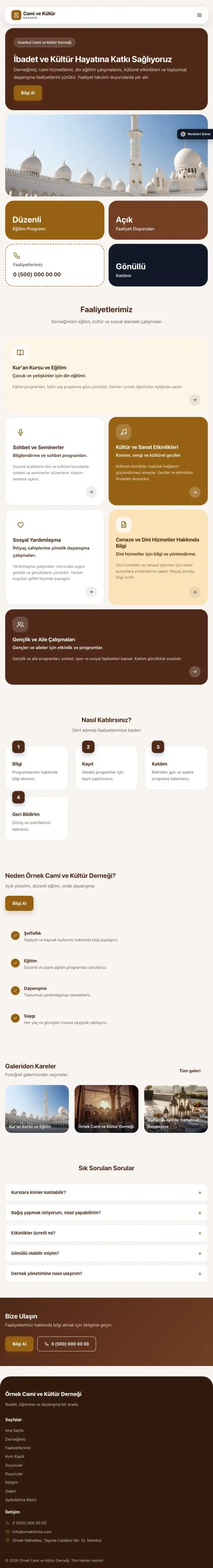 Mozaik Kahve Turuncu – Cami ve Kültür Derneği Web Sitesi tablet görünümü