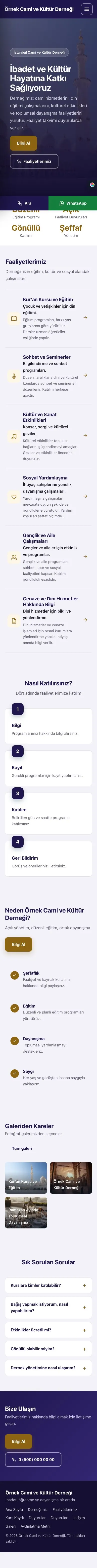 Sol Menü Lacivert Amber – Cami ve Kültür Derneği Web Sitesi mobil görünümü