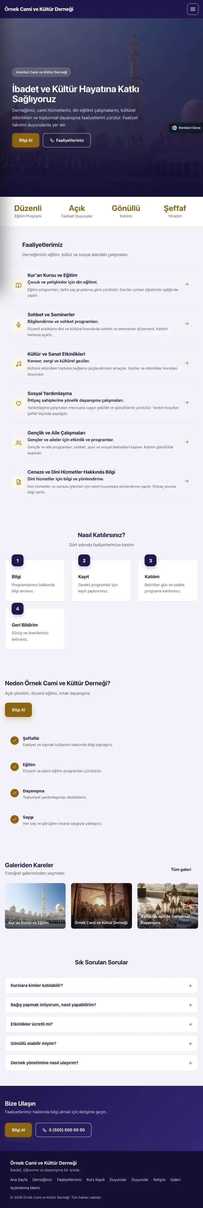 Sol Menü Lacivert Amber – Cami ve Kültür Derneği Web Sitesi tablet görünümü