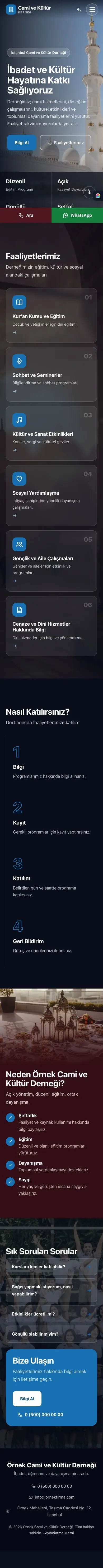 Tam Ekran Bordo Mavi – Cami ve Kültür Derneği Web Sitesi mobil görünümü