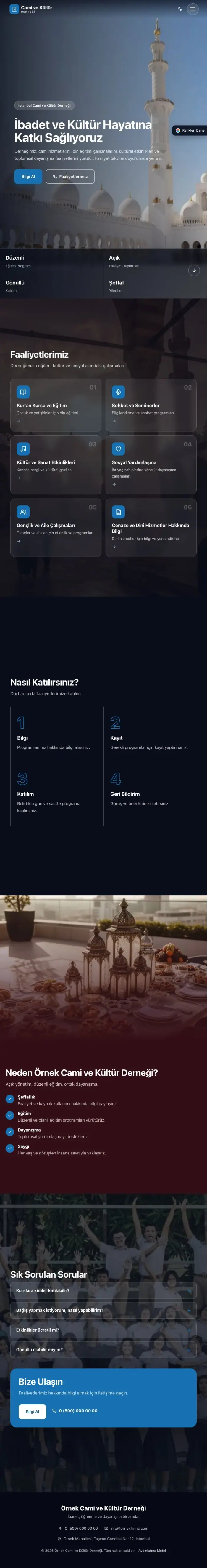 Tam Ekran Bordo Mavi – Cami ve Kültür Derneği Web Sitesi tablet görünümü
