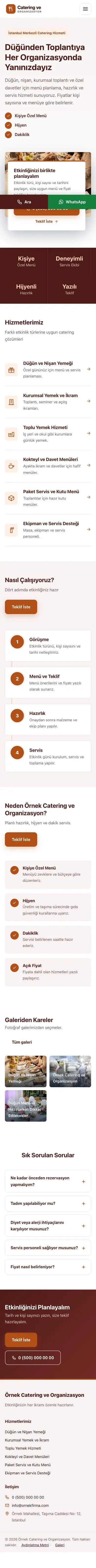 Bölünmüş Bordo Turuncu – Catering Web Sitesi mobil görünümü