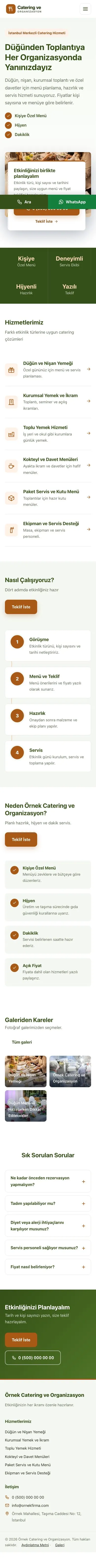 Bölünmüş Yeşil Turuncu – Catering Web Sitesi mobil görünümü