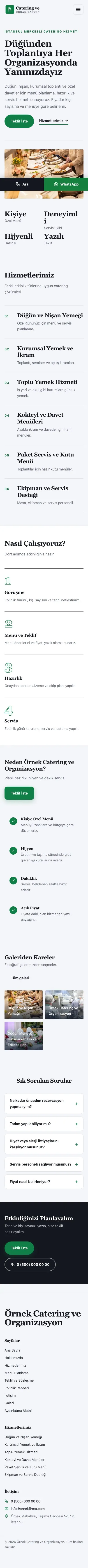 Editoryal Mavi Yeşil – Catering Web Sitesi mobil görünümü