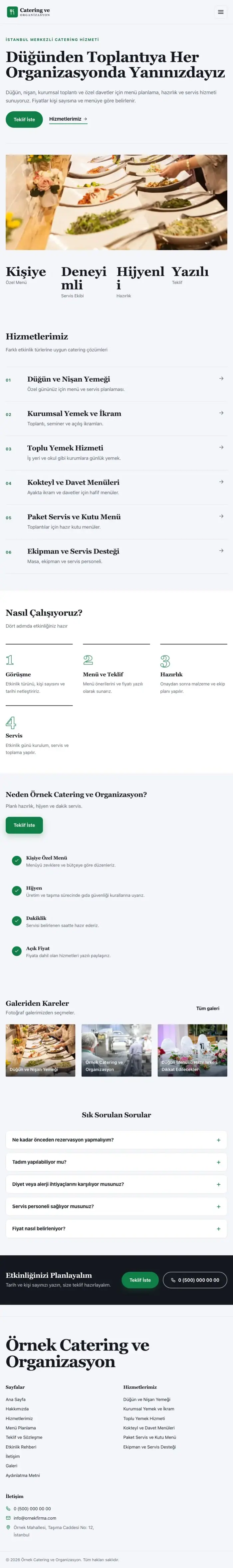 Editoryal Mavi Yeşil – Catering Web Sitesi tablet görünümü