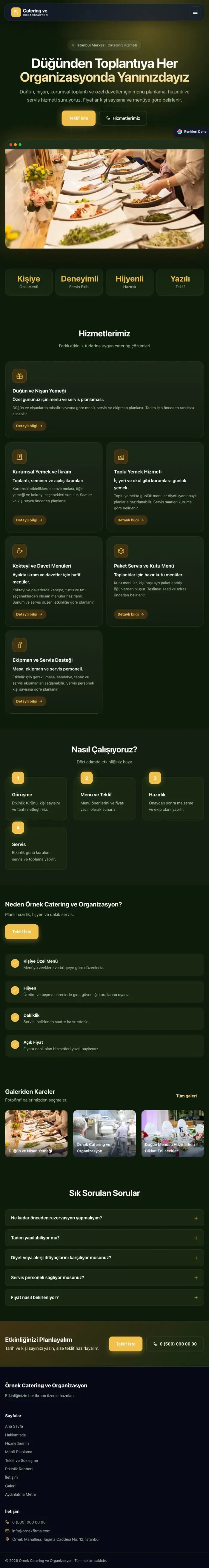 Koyu Modern Yeşil Amber – Catering Web Sitesi tablet görünümü