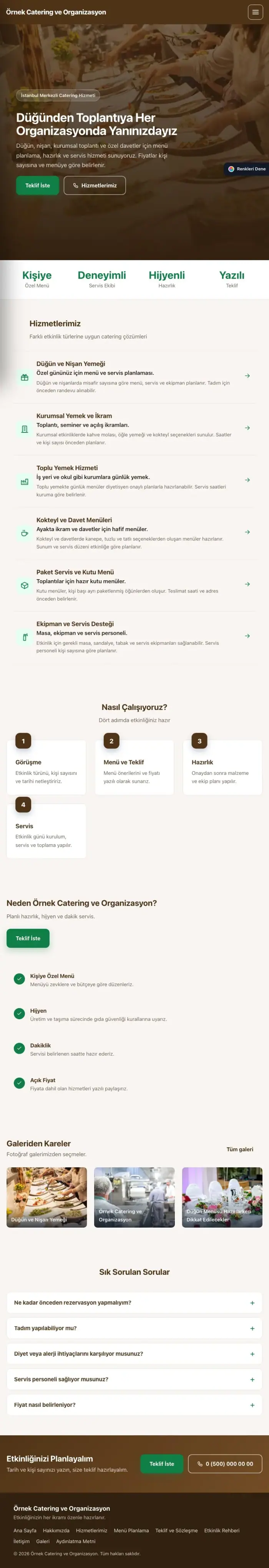Sol Menü Kahve Yeşil – Catering Web Sitesi tablet görünümü