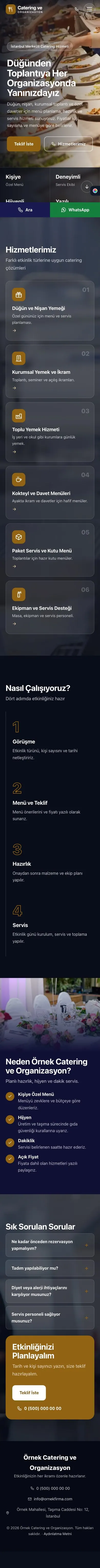 Tam Ekran Lacivert Turuncu – Catering Web Sitesi mobil görünümü