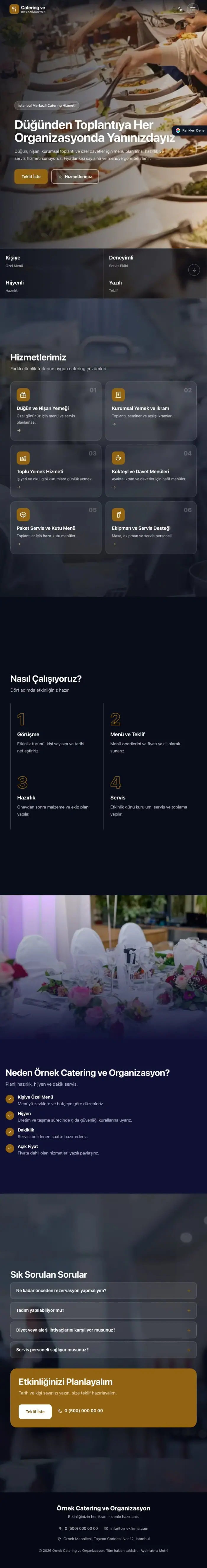 Tam Ekran Lacivert Turuncu – Catering Web Sitesi tablet görünümü